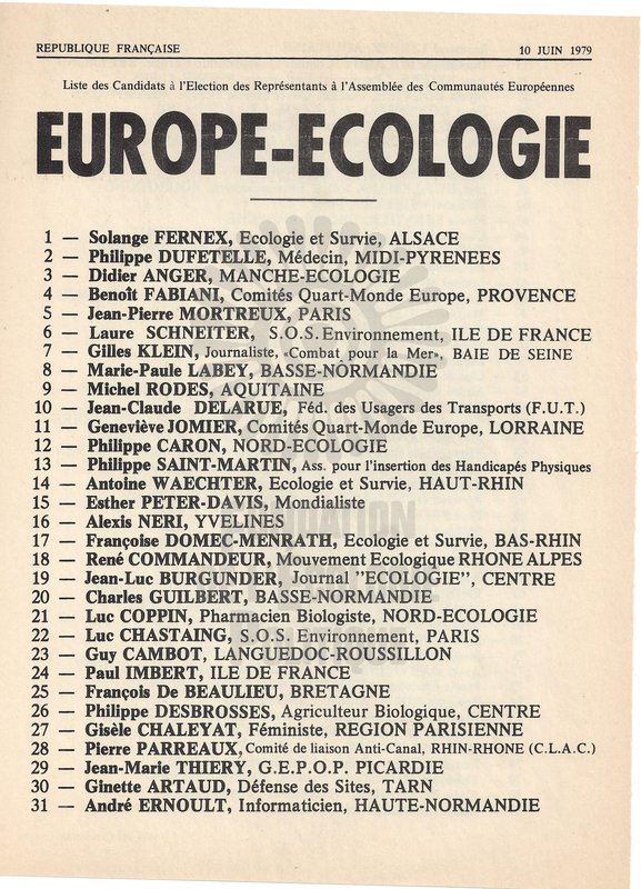 BULLETIN DE VOTE D'EUROPE-ECOLOGIE (1979)