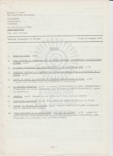 BULLETIN DE L'APRE N°124-125 (1975)