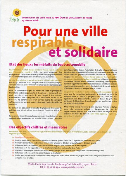Pour une ville respirable et solidaire (2006)