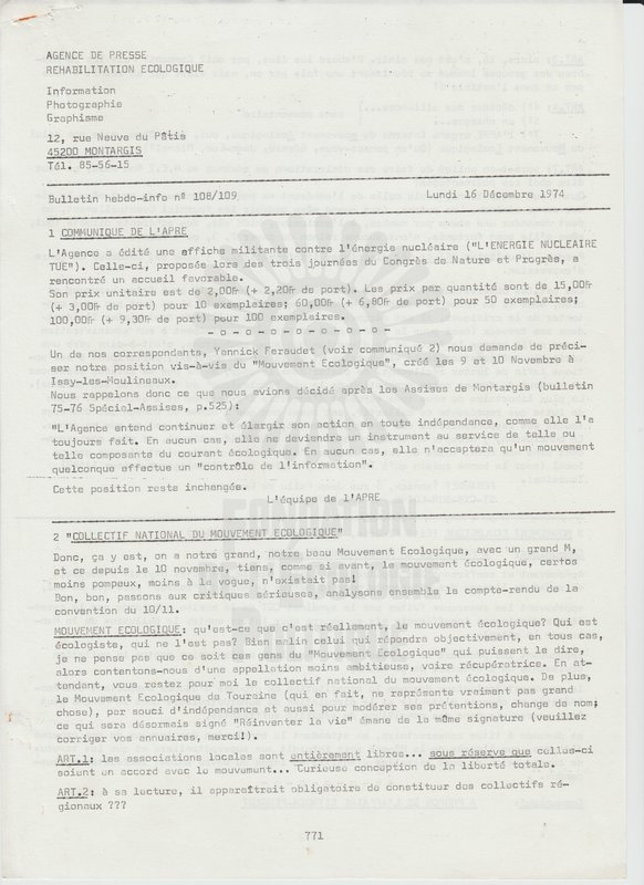 BULLETIN DE L'APRE N°108-109 (1974)
