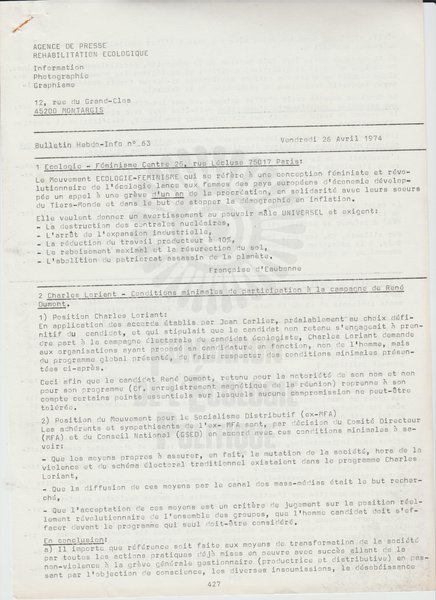 BULLETIN DE L'APRE N°63 (1974)