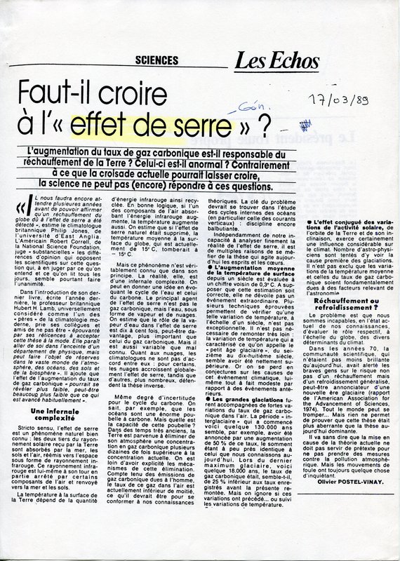 Faut-il croire à l'« effet de serre »