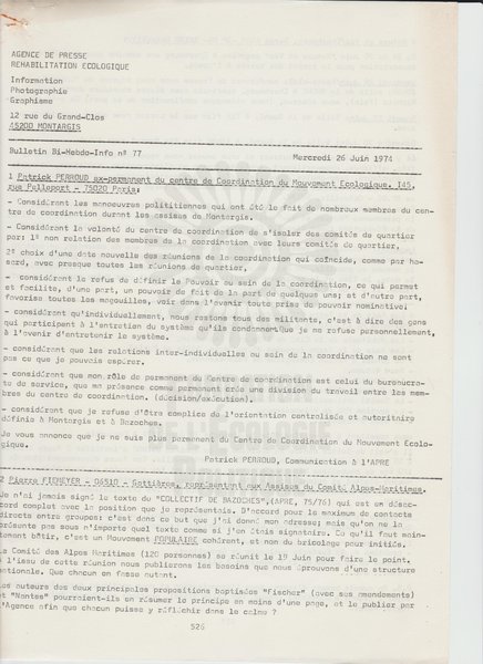 BULLETIN DE L'APRE N°77 (1974)