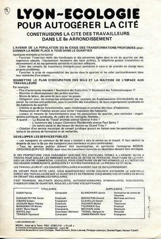Lyon-Ecologie (municipales 1977)