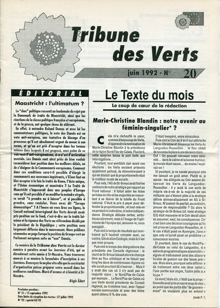 Tribune des Verts n°20 (1992)