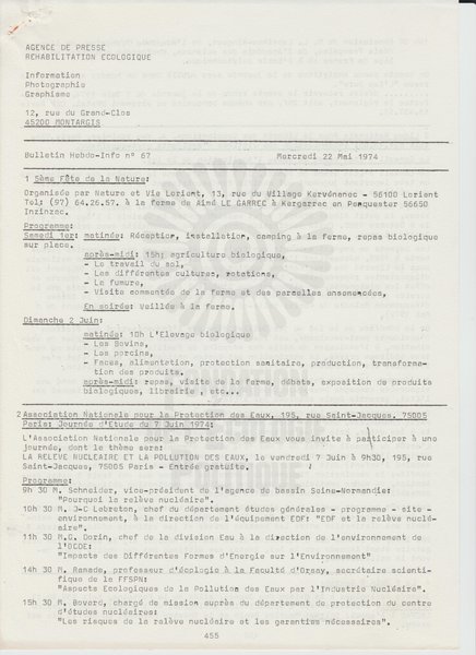 BULLETIN DE L'APRE N°67 (1974)