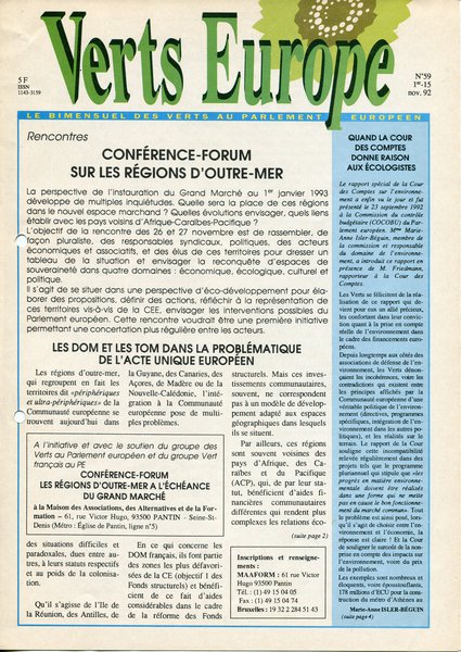 Verts Europe n°59 (1992)