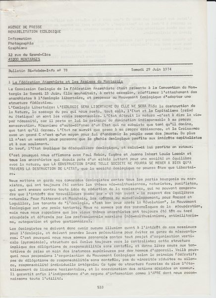 BULLETIN DE L'APRE N°78 (1974)