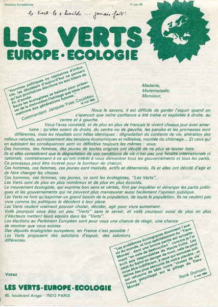 LES VERTS EUROPE -ÉCOLOGIE (européennes 1984)
