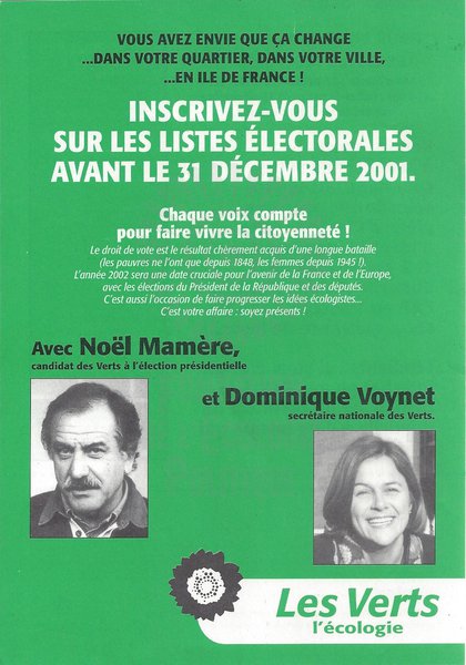 INSCRIVEZ-VOUS SUR LES LISTES ÉLECTORALES AVANT LE 31 DÉCEMBRE 2001 (présidentielles 2002)