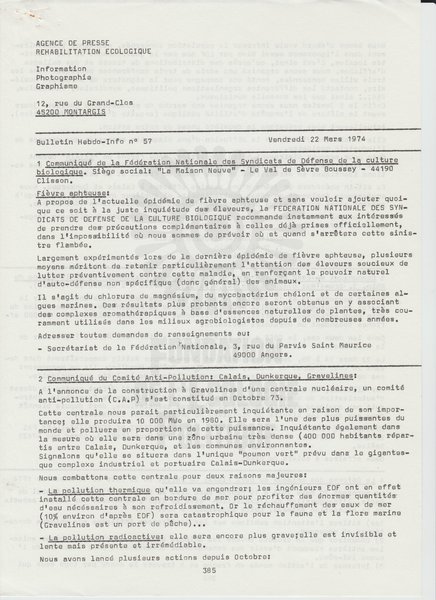 BULLETIN DE L'APRE N°57 (1974)