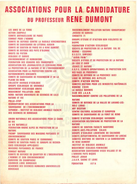 Associations pour la candidature du professeur René Dumont (1974)