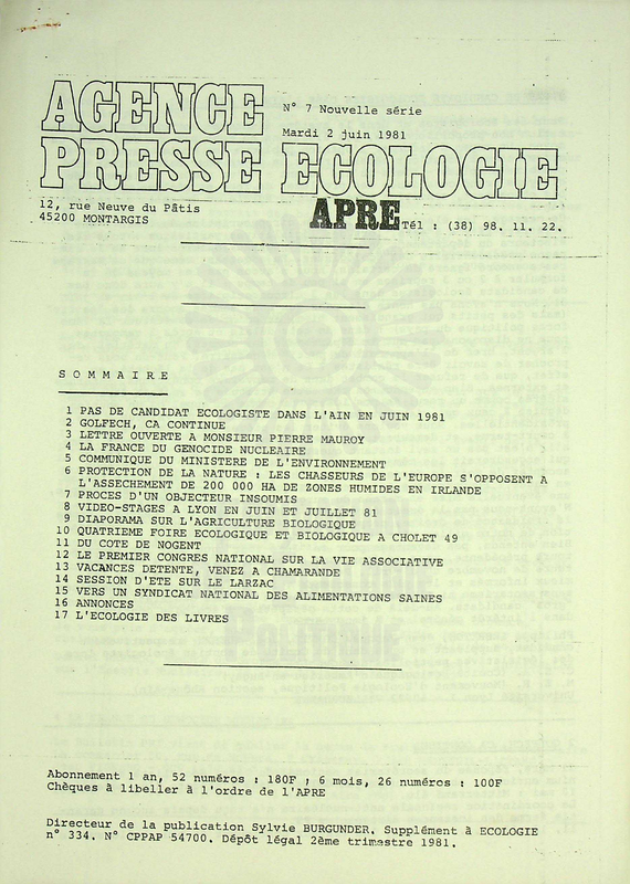 AGENCE PRESSE ECOLOGIE N°7 (1981)