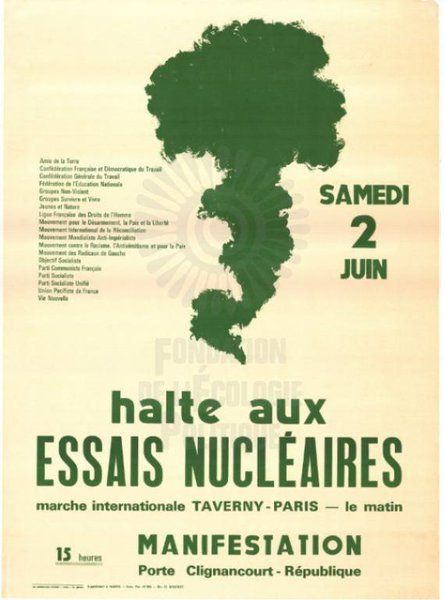 Halte aux ESSAIS NUCLÉAIRES marche internationale 2 juin TAVERNY - PARIS (1970)