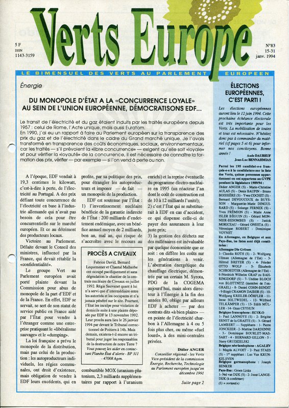 Verts Europe n°83 (1993)