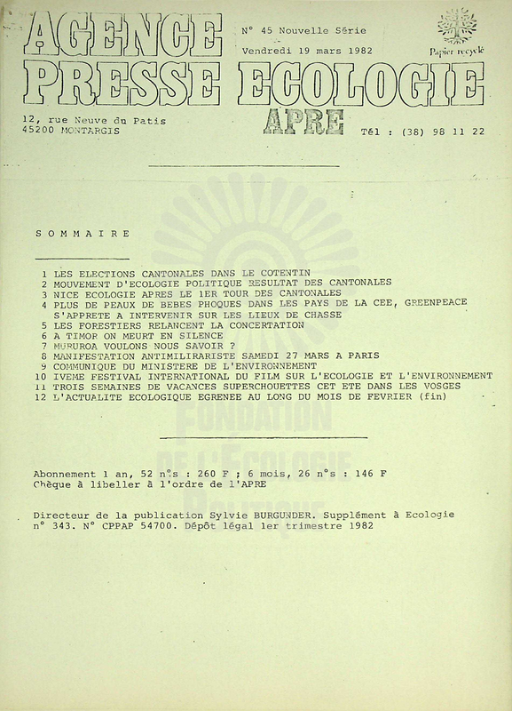 AGENCE PRESSE ECOLOGIE N°45 (1982)
