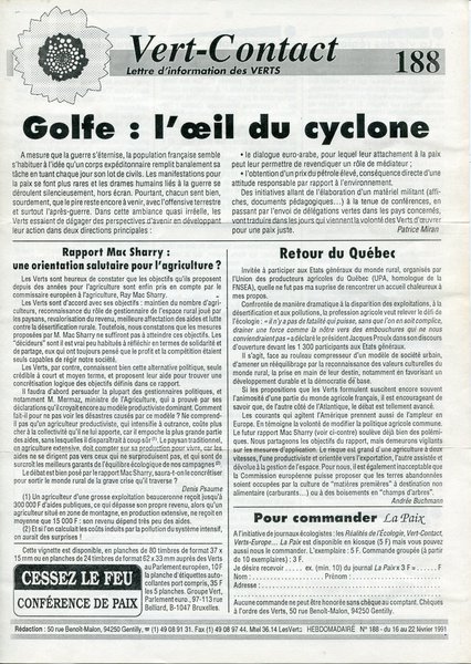 Vert-Contact n°188 (1991)
