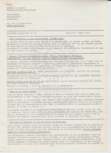 BULLETIN DE L'APRE N°55 (1974)