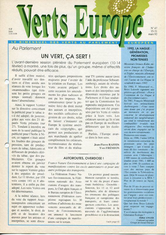 Verts Europe n°47 (1992)