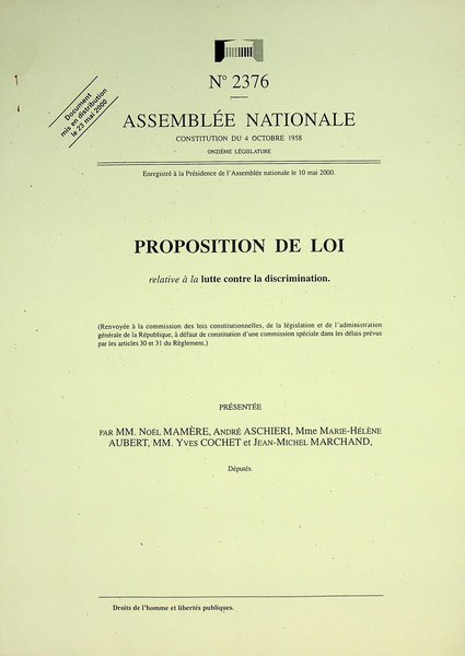 Proposition de loi relative à la lutte contre la discrimination