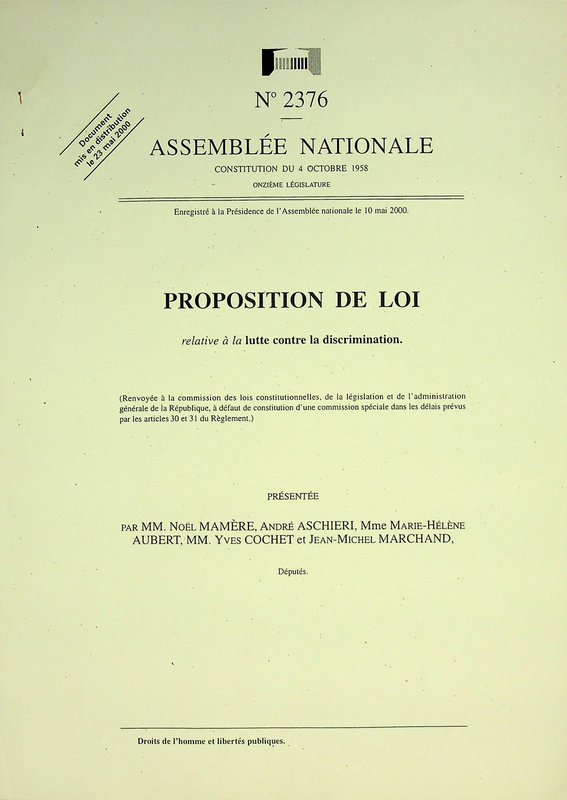 Proposition de loi relative à la lutte contre la discrimination