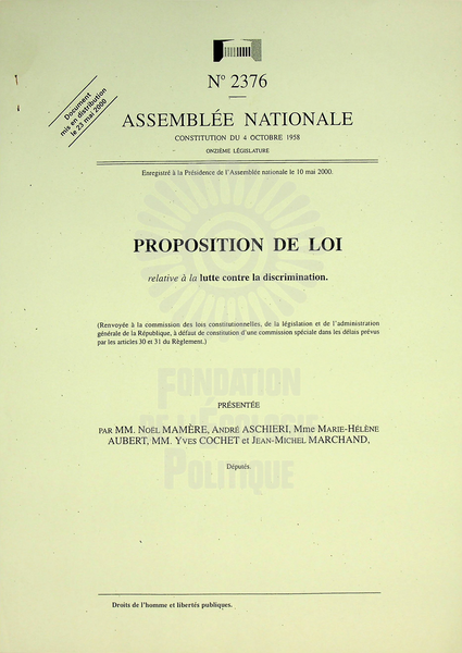 Proposition de loi relative à la lutte contre la discrimination