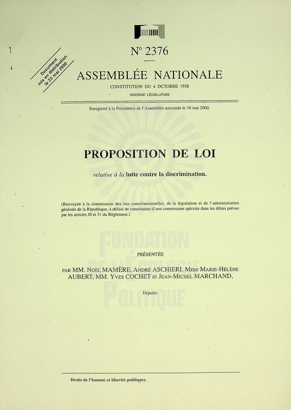 Proposition de loi relative à la lutte contre la discrimination