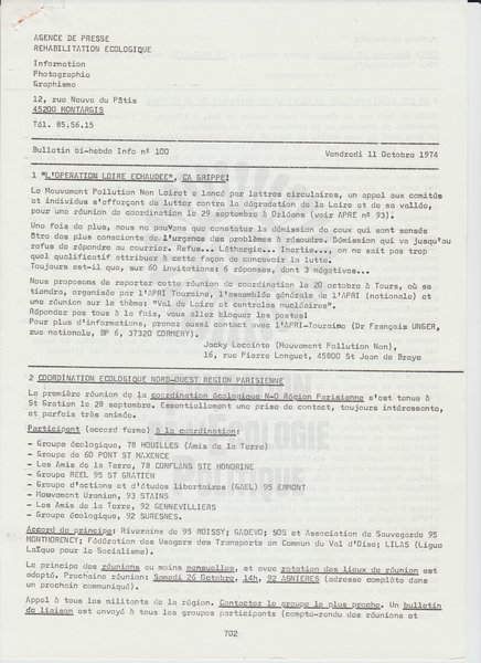 BULLETIN DE L'APRE N°100 (1974)