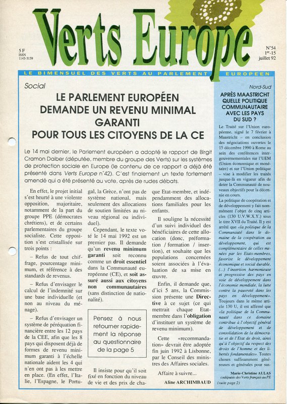 Verts Europe n°54 (1992)