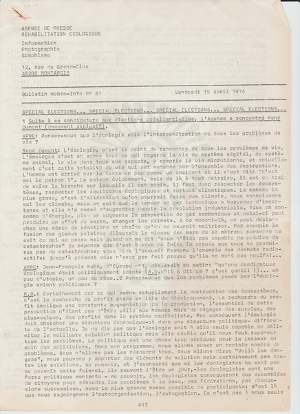 BULLETIN DE L'APRE N°61 (1974)