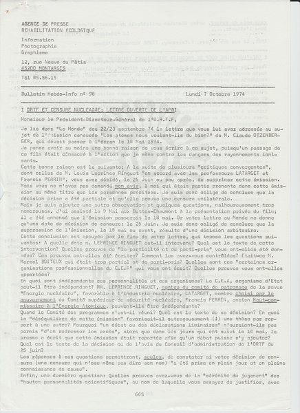 BULLETIN DE L'APRE N°98 (1974)