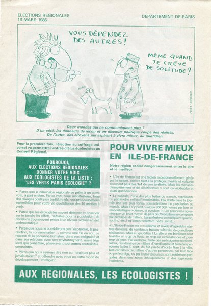 AUX REGIONALES LES ECOLOGISTES ! (régionales 1986)