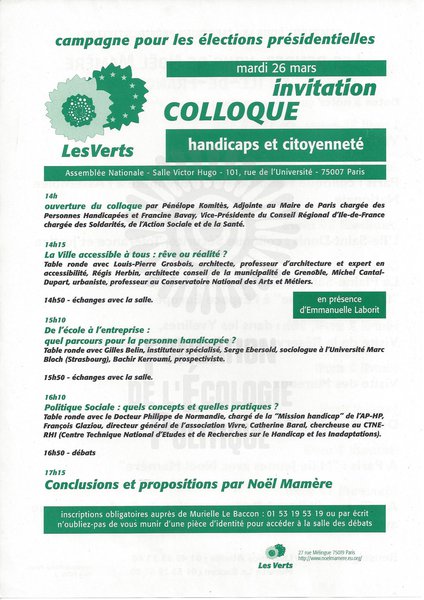 COLLOQUE handicaps et citoyenneté (présidentielle 2002)