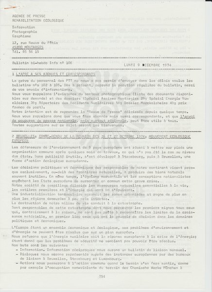 BULLETIN DE L'APRE N°106-107 (1973)