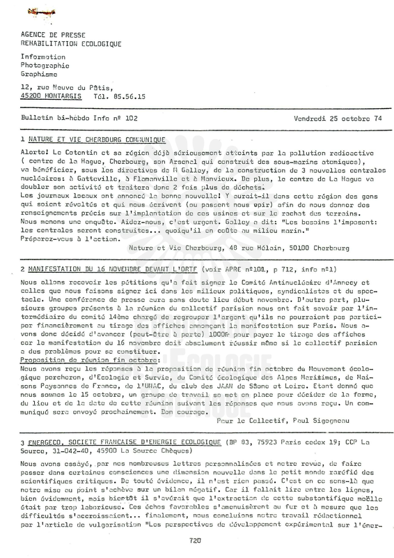 BULLETIN DE L'APRE N°102-103 (1974)