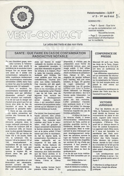 Lettre Vert-Contact n°2 (1986)