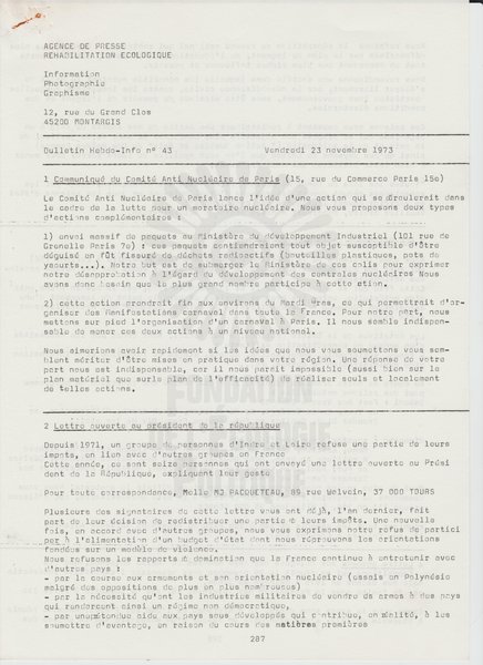 BULLETIN DE L'APRE N°43 (1973)
