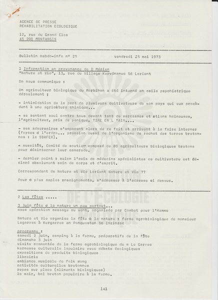 BULLETIN DE L'APRE N°21 (1973)