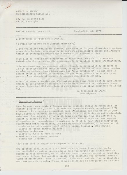 BULLETIN DE L'APRE N°23 (1973)