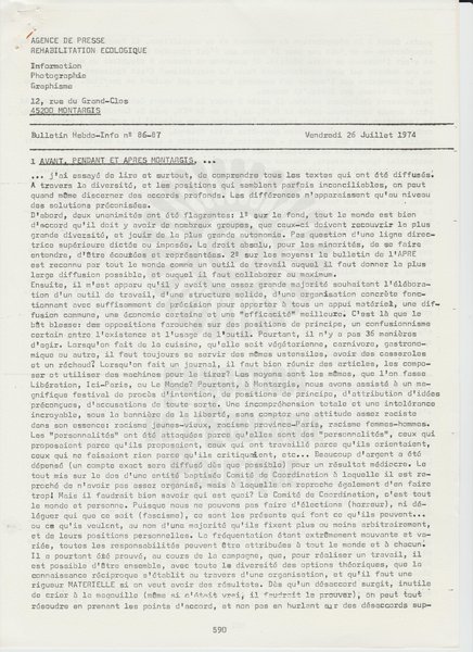 BULLETIN DE L'APRE N°86-87 (1974)