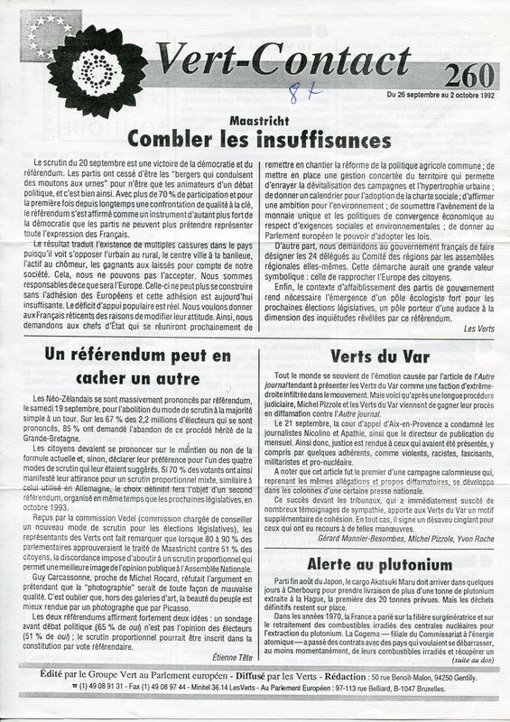Vert-Contact n°260 (1992)