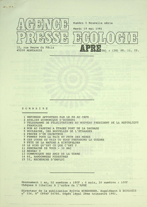 AGENCE PRESSE ECOLOGIE N°5 (1981)