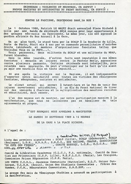 Contre le fascisme, descendons dans la rue ! (1989)