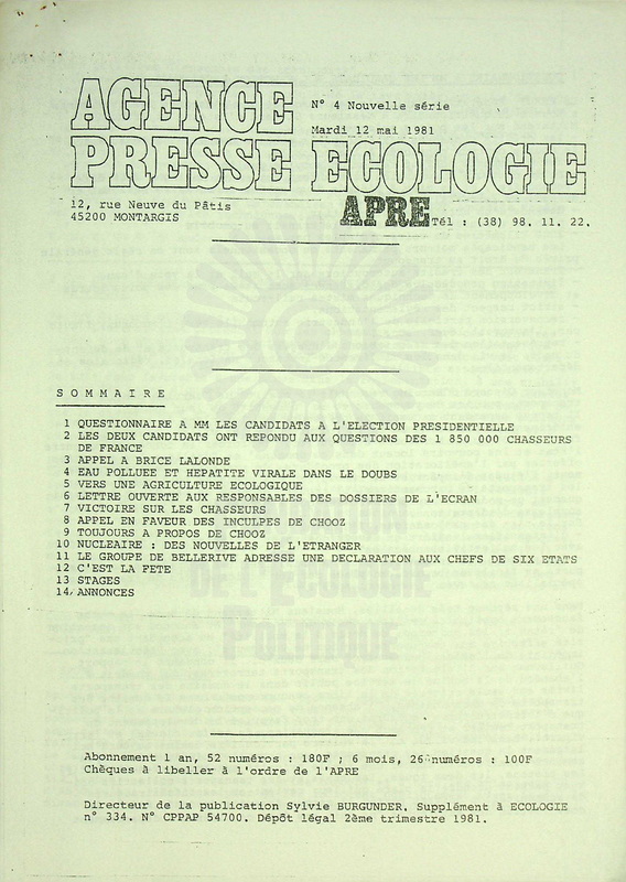AGENCE PRESSE ECOLOGIE N°4 (1981)
