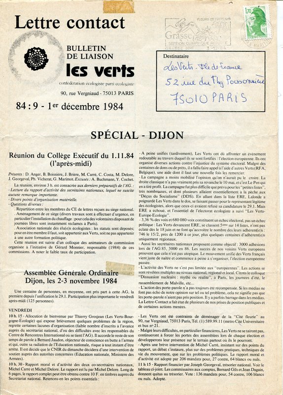 Verts lettre contact n°9 (1984)
