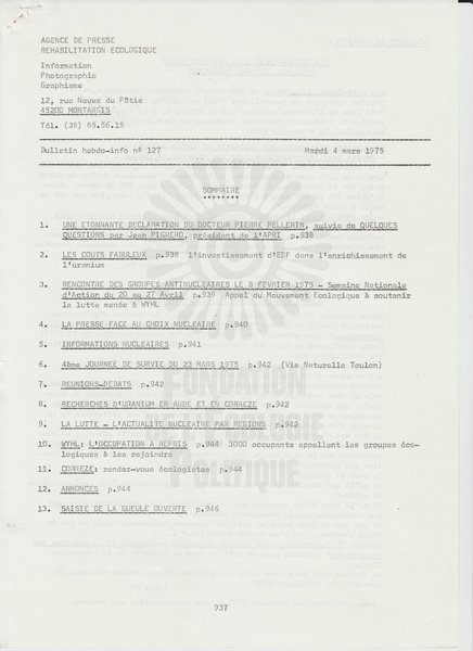 BULLETIN DE L'APRE N°127 (1975)