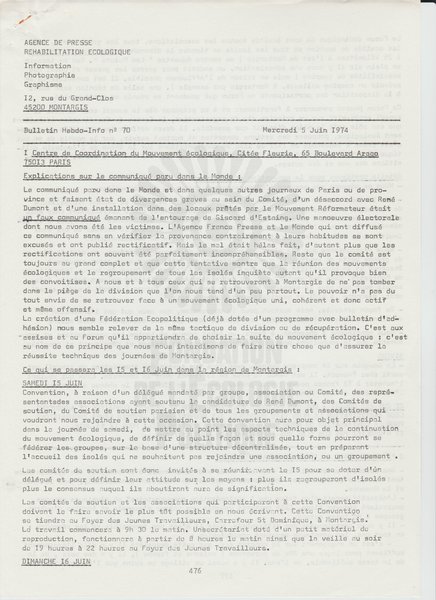 BULLETIN DE L'APRE N°70 (1974)