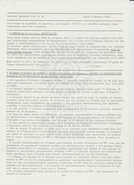 BULLETIN DE L'APRE N°99 (1974)