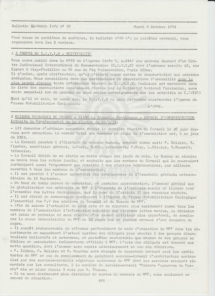 BULLETIN DE L'APRE N°99 (1974)