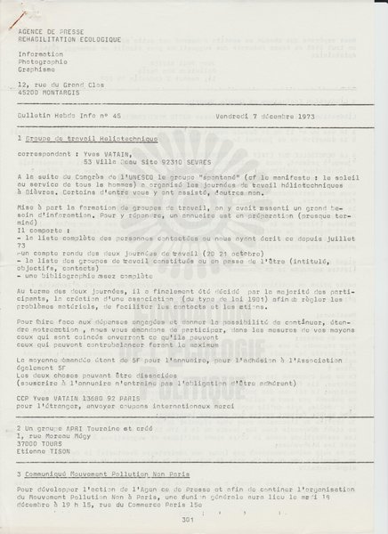 BULLETIN DE L'APRE N°45 (1973)